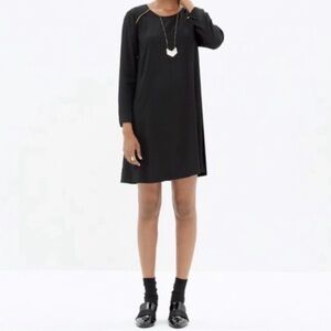 Madewell x Sézane Black Textured Long Sleeve Thelma Shift Dress Gold Trim Size 2